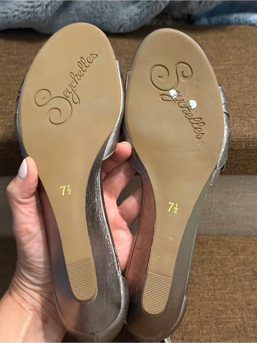 Seychelles Coffee Metallic Leather Wedge Sandals Rose Gold Size 7.5 Anthropologi